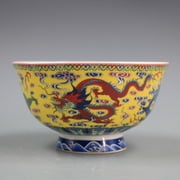 Collection China Qingjiatang Rose Porcelain Yellow Ground Dragon Bowl Qianlong -