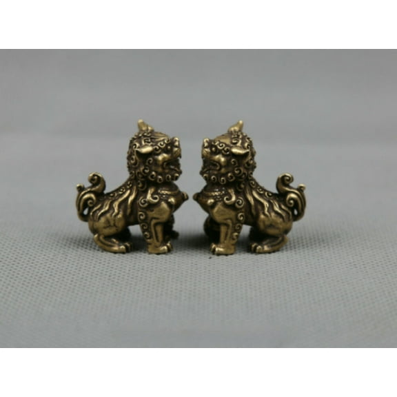 Collection Chinese Bronze Animal Foo Fu Dog Guardian Lion Statue Desk Decoration