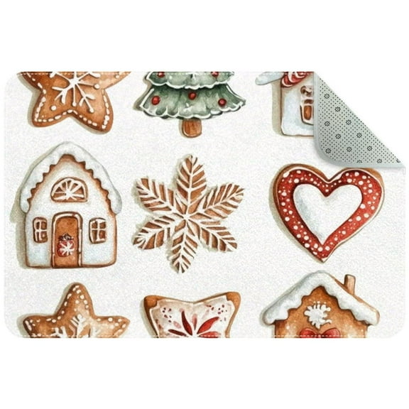 Collection of Different Christmas Gingerbread Cookies Small Area Rug, Non-Slip Door Mat Indoor Floor Mat, Washable Kitchen Rug Entrance DMat for Bedroom Living Room