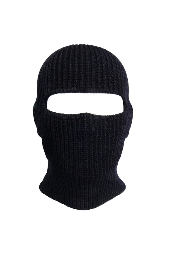 Collection Fleece 1 Hole Mask Winter Knit Ski Hat Ribbed Beanie Winter-Wool Mask Knitted Full Face Cover for Men Women Cold Weather Gear Skiing Black One