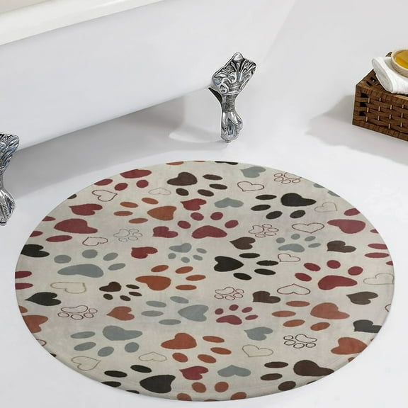 A Collection of Footprints And A Dog Paw Print Round Carpet Circle Rug Outdoor Patio Area Rug Washable Large Area Rugs Hallway Room Decor Fitness Mats