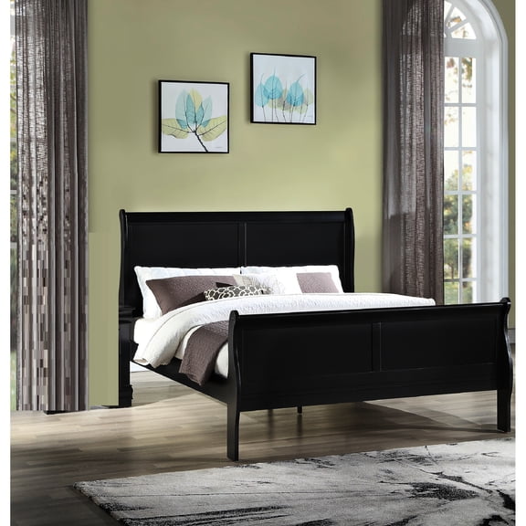 Collection Full Size Bed Made Of Solid Wood With Black Finish Bed, In Brown French Drawer And Metal Slides Drawers