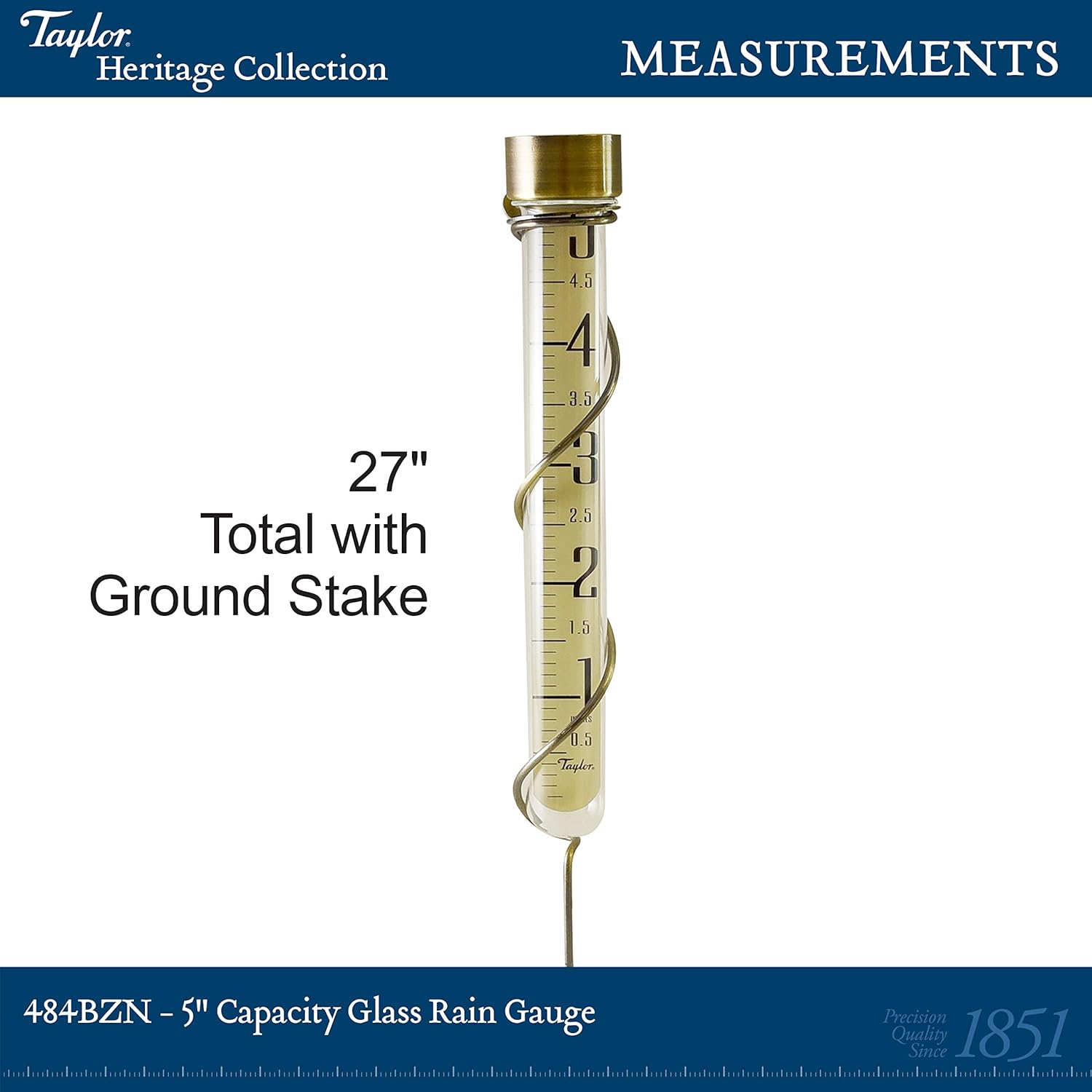 Collection Glass Rain Gauge, 5" Inch Rain Gauge