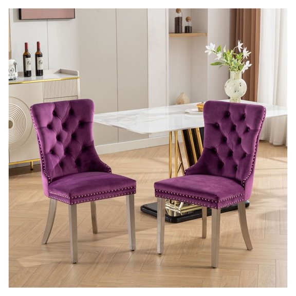 Collection Modern, High-end Tufted Solid Wood Contemporary Upholstered Dining Chair with Stainless Steel Plating Legs,Nailhead Trim,Set of 2, and , SW1701PP