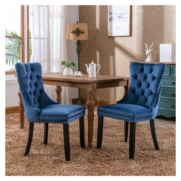 Collection Modern, High-end Tufted Solid Wood Contemporary Upholstered Dining Chair with Wood Legs Nailhead Trim 2-Pcs Set,Blue, SW2001BL