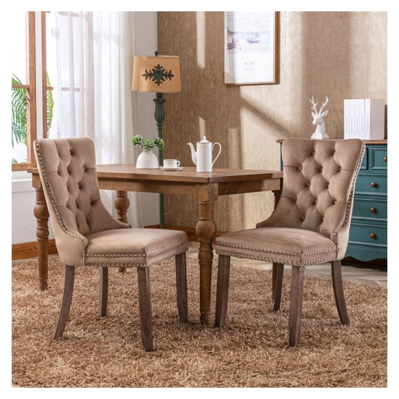 Collection Modern, High-end Tufted Solid Wood Contemporary Upholstered Dining Chair with Wood Legs Nailhead Trim 2-Pcs Set, , SW2001KK