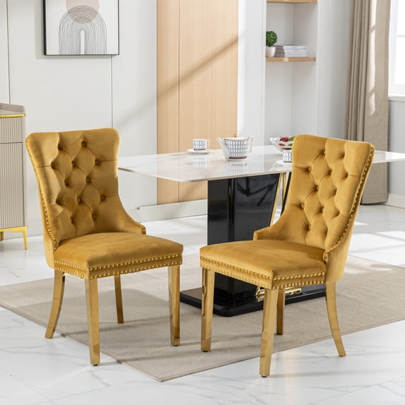 Collection Modern, High-end Tufted Solid Wood Contemporary Velvet Upholstered Dining Chair with Golden Stainless Steel Plating Legs,Nailhead Trim,Set of 2,Gold