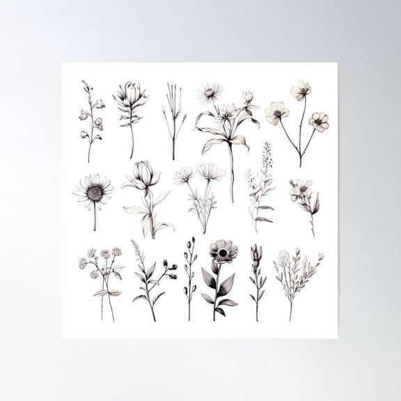 Collection Of Wild Flowers Poster Wall Art, Modern Wall Decor For Living Room Bedroom, 24x24 UNFRAMED