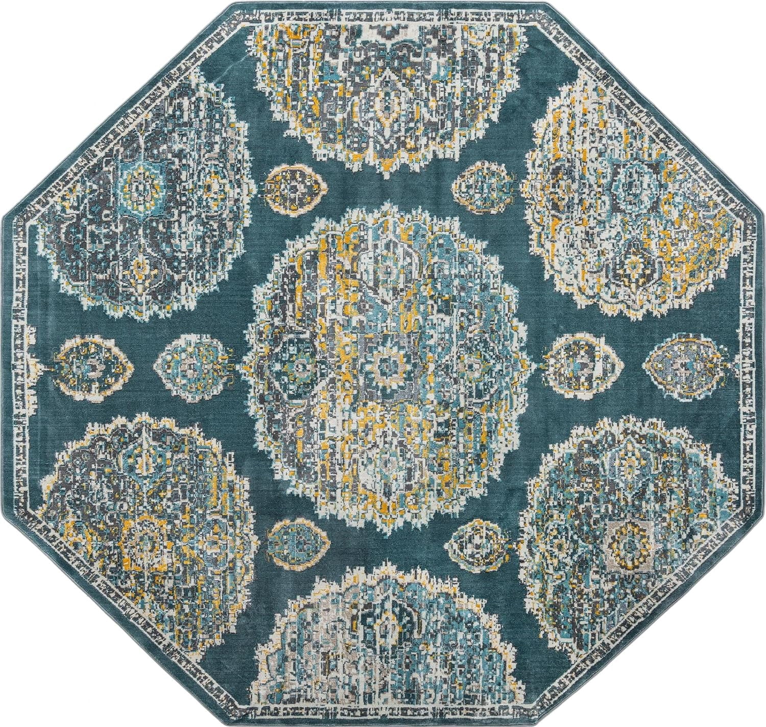 Collection Rug – 8 Ft Octagon Gray Blue Medium-Pile Rug Perfect for ...