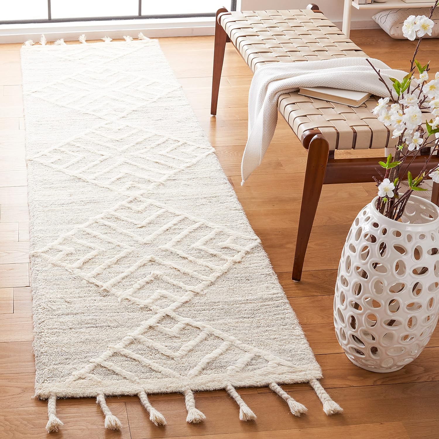 Collection Runner Rug 2'3" X 9', Beige & Ivory, Handmade Moroccan
