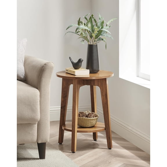 Collection Side Table, 2-Tier Small Round End Table with Tapered Legs for Living Room Bedroom Honey Brown ULET283T41