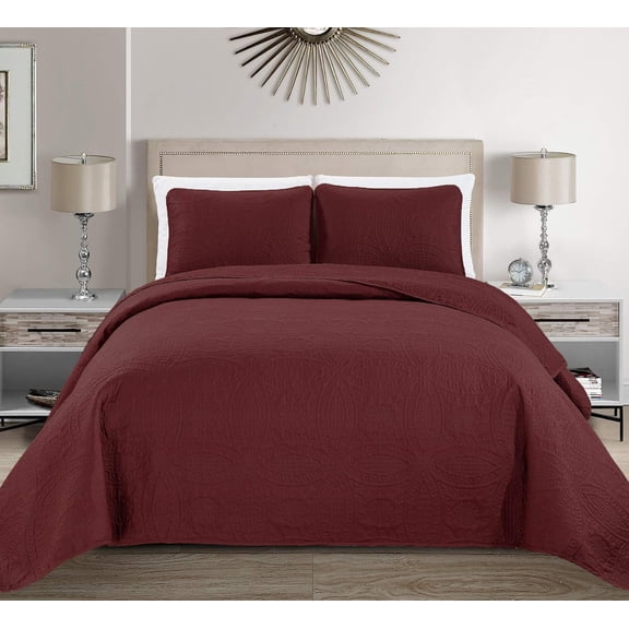 Collection Solid Embossed Bedspread Bed Cover Over Size (Burgundy, Full/ (100-Inch-by-106-Inch))