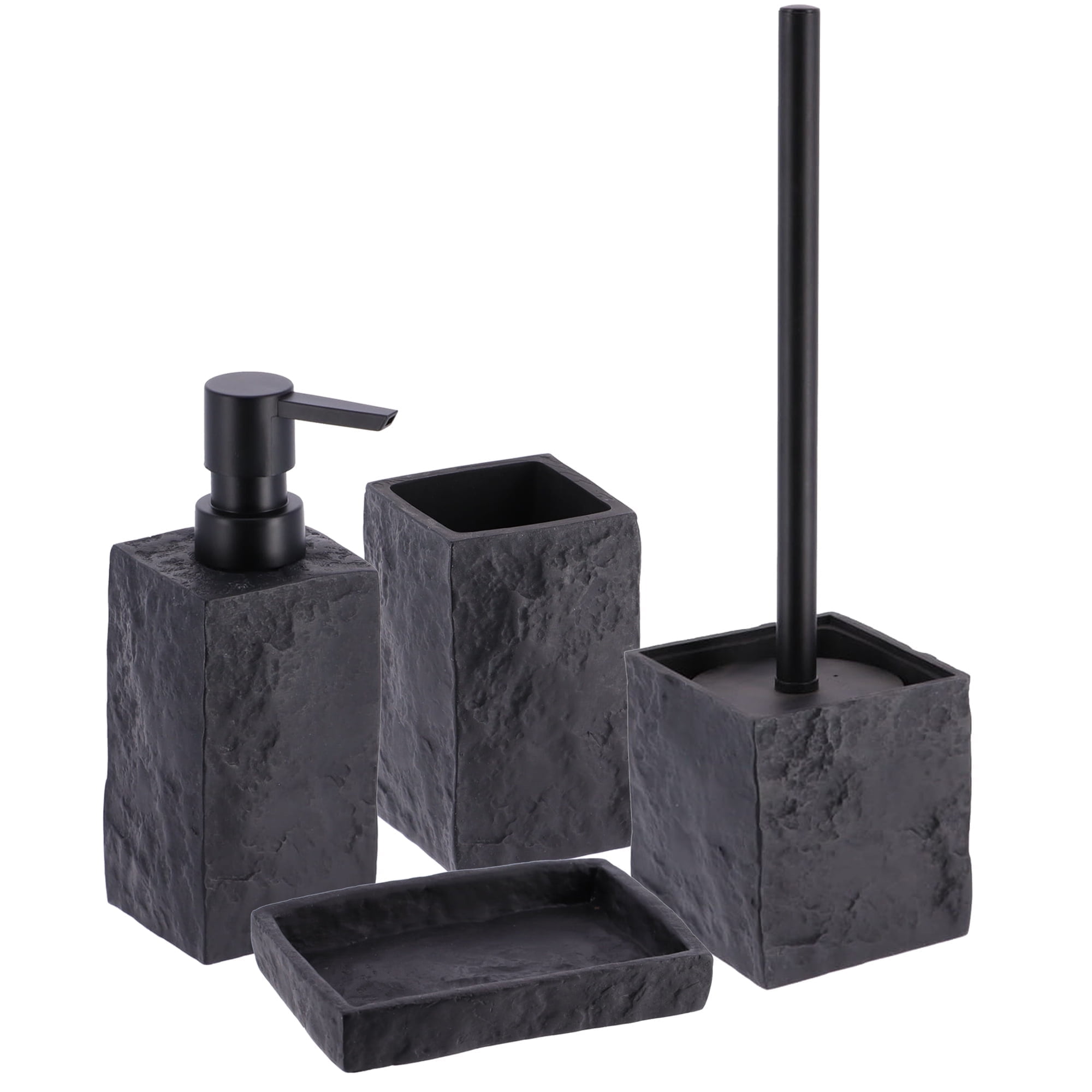 Decorative Black Stone Effect Bathroom Accessory Set, 4 Piece