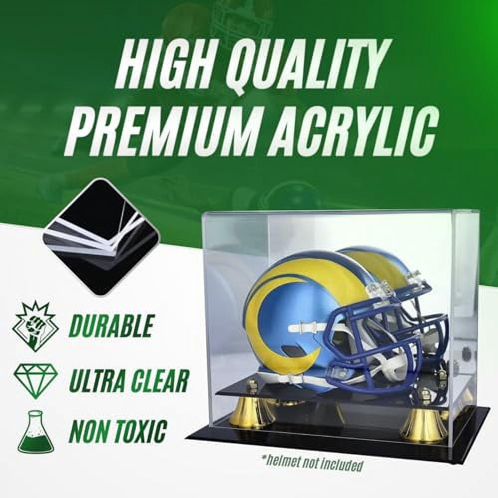 OnDisplay UV-Protected Mini Football Helmet Display Case – Acrylic Case 8.25x6x6.9 Inches, High-Gloss Black Base, Removable Lid