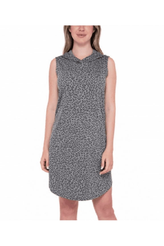 Collection by Bobeau Women's Hooded Printed Sleeveless Dress, Gray Mini Leopard, Small