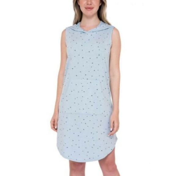 Collection by Bobeau Women's Sleeveless Hooded Dress (BLUE TOSSED STAR, S)