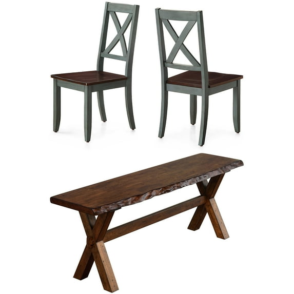 Collection of Transitional Dining Chairs (set of 2) and Live Edge Dining Bench