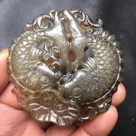 Collection of antique jade handles, old objects, pendants, Pisces