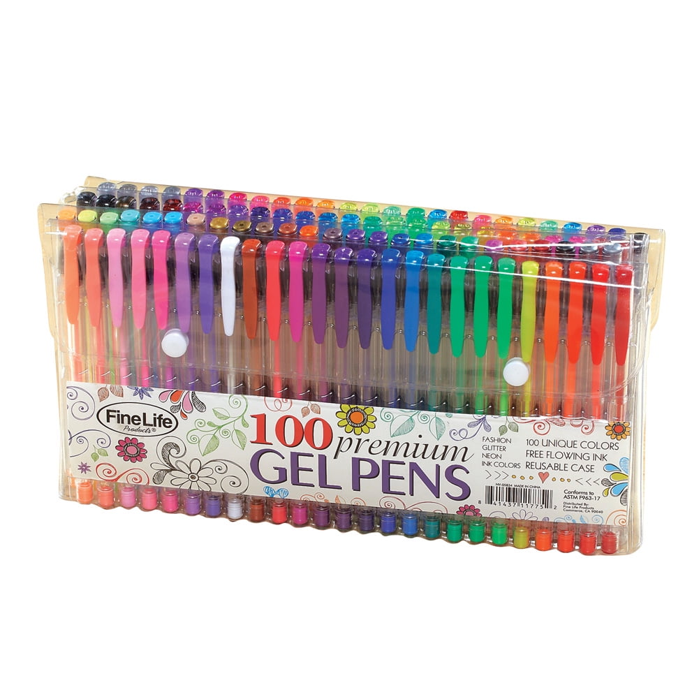 Collections Etc 100 Colorful Gel Pens Features Smooth, Free-Flowing Gel Ink  with Travel Case - Perfect for Arts and Crafts or Everyday Use