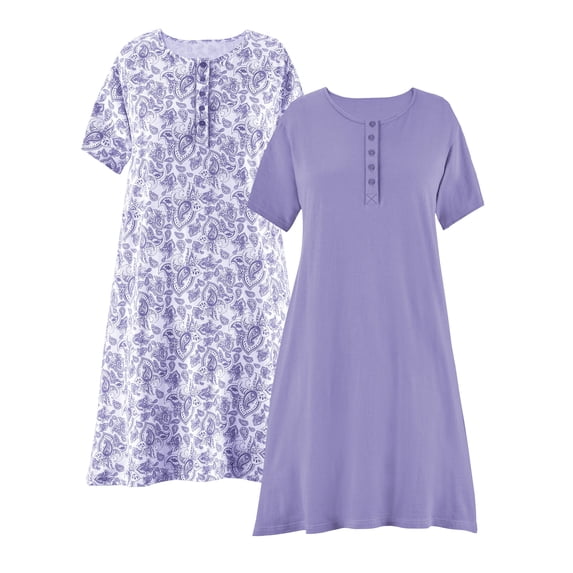 Collections Etc 2-Pack Pretty Paisley Print Short-Sleeve Henley Gown