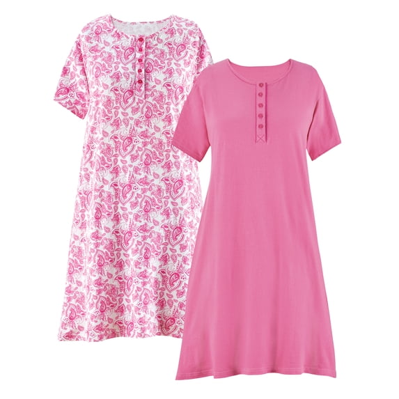 Collections Etc 2-Pack Pretty Paisley Print Short-Sleeve Henley Gown