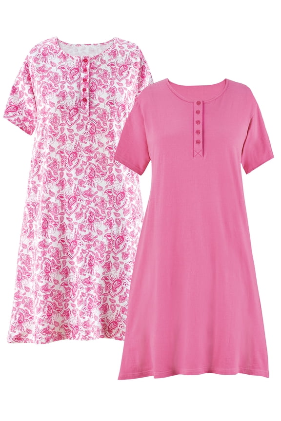 Collections Etc 2-Pack Pretty Paisley Print Short-Sleeve Henley Gown