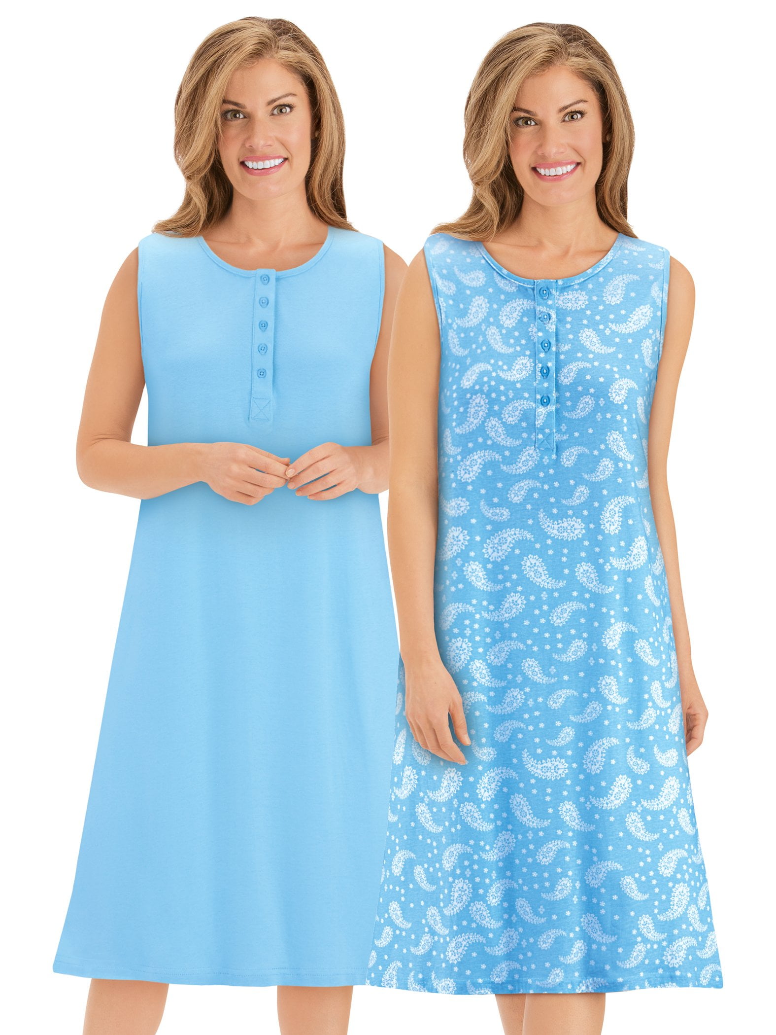 Collections Etc 2Piece Button Front Paisley Cotton Knit Nightgowns