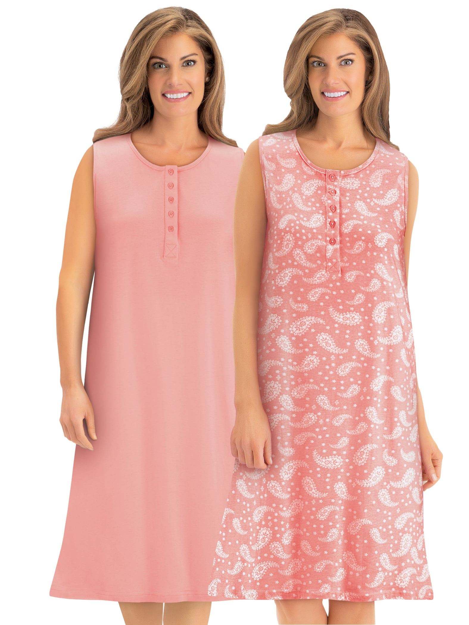 Collections Etc 2Piece Button Front Paisley Cotton Knit Nightgowns