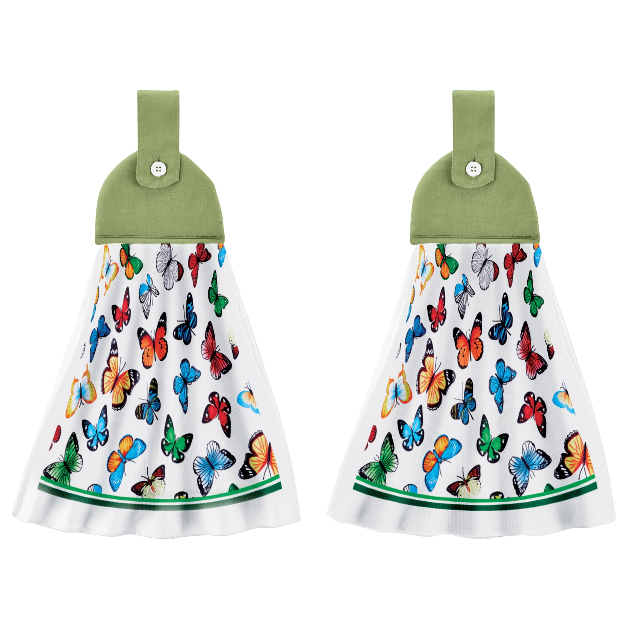 Collections Etc 2Piece Hanging Tab Top Butterfly Kitchen Towels For