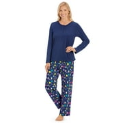 Collections Etc 2pc. Festive Ornaments Pants Pajama Set with Henley Neckline Long-Sleeve Top