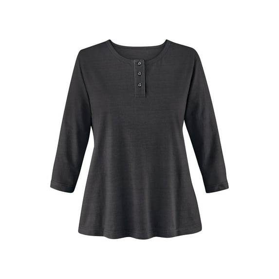 Collections Etc 3/4 Sleeve Scoop Neckline Knit Henley Top