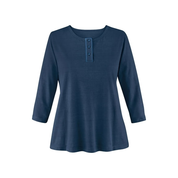Collections Etc 3/4 Sleeve Scoop Neckline Knit Henley Top