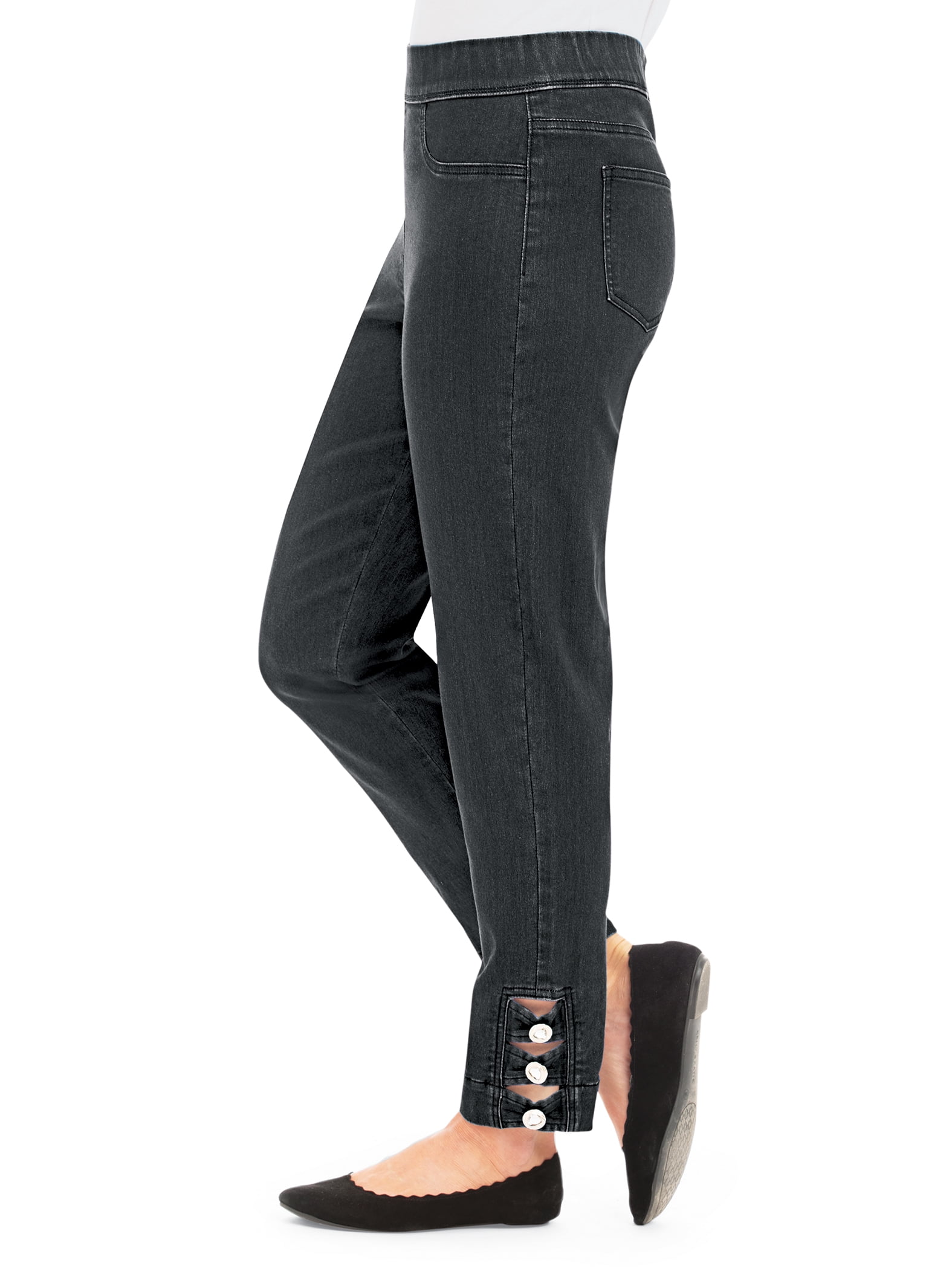 Collections Etc 3 Detailed Buttons Decorated Pull-On Jeans - Walmart.com