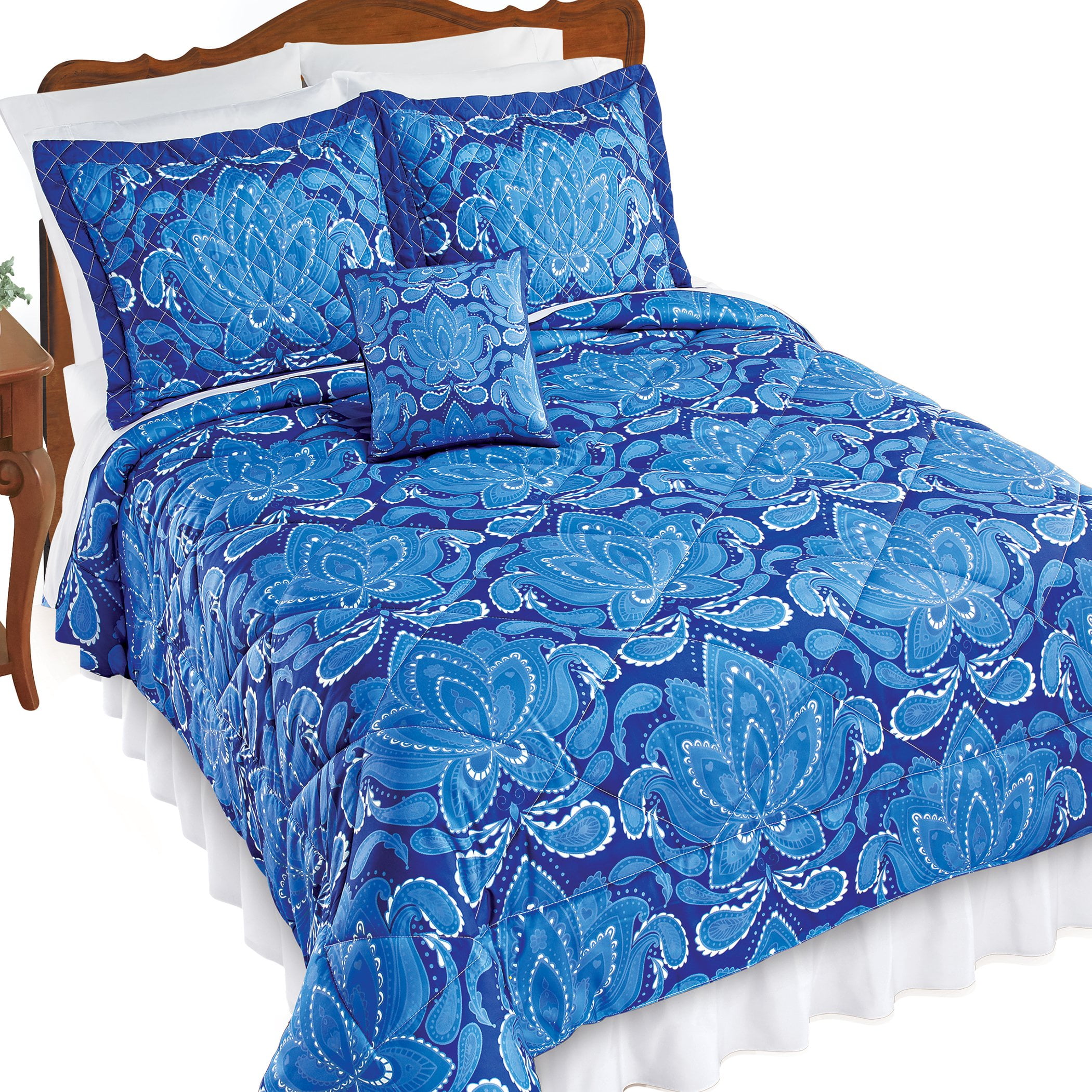 Collections Etc 3-Piece Blue Paisley Comforter Set with Accent Pillow ...