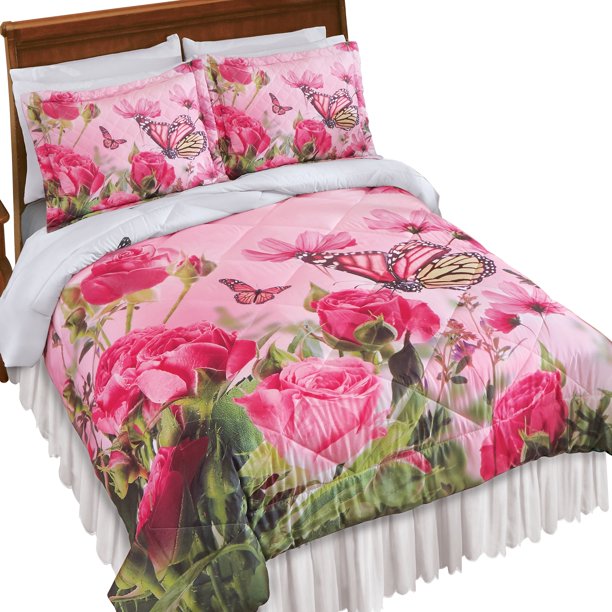 Collections Etc 3Piece Butterfly Roses Quilted Comforter Set