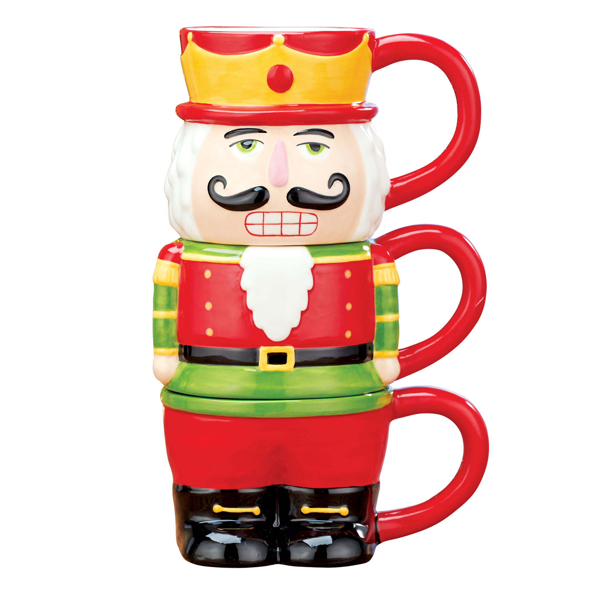 Collections Etc 3Piece Handpainted Stackable Nutcracker Christmas Mugs
