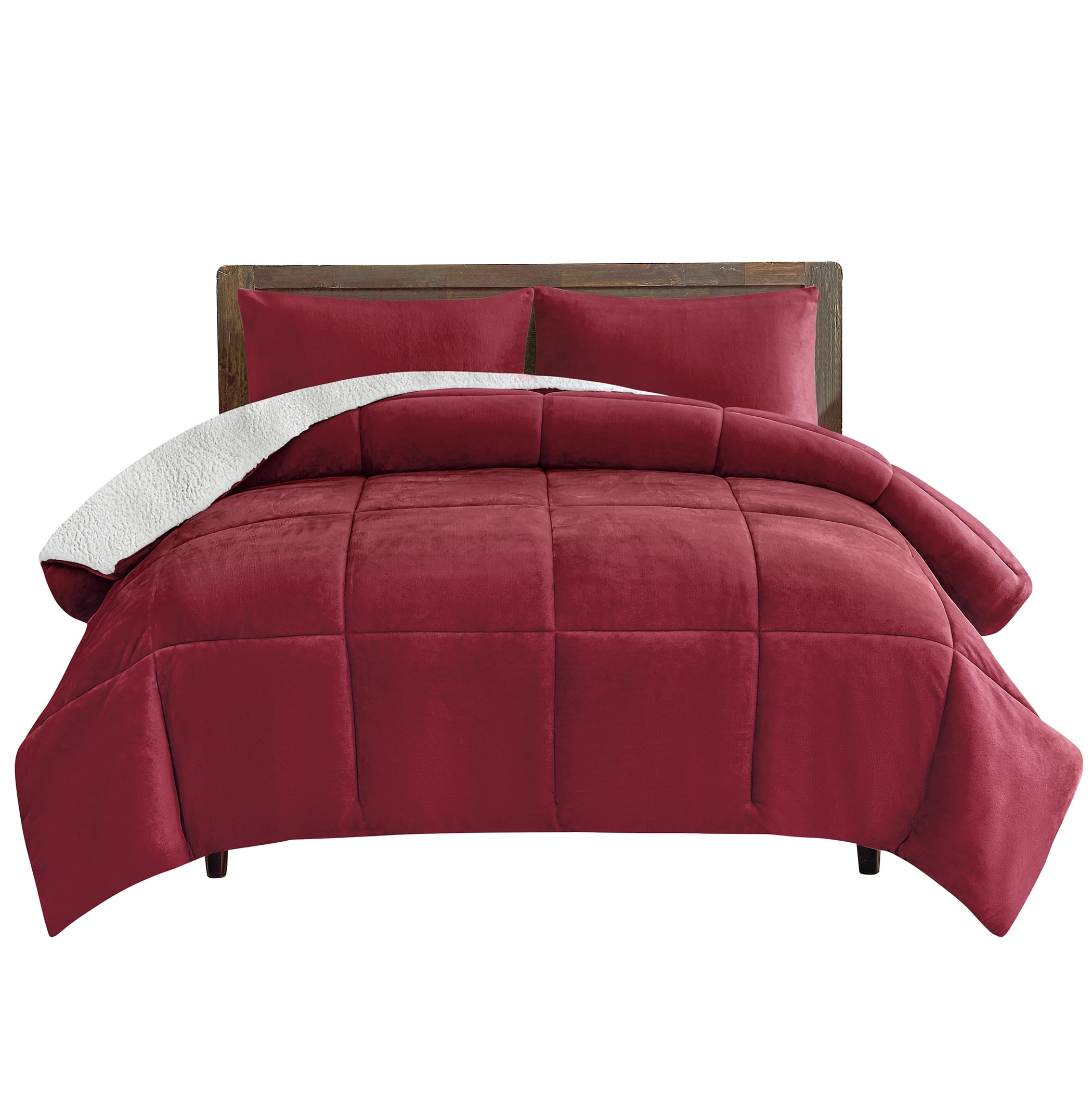 Collections Etc 3piece Quilted Box Pattern Sherpa Fleece Comforter Set