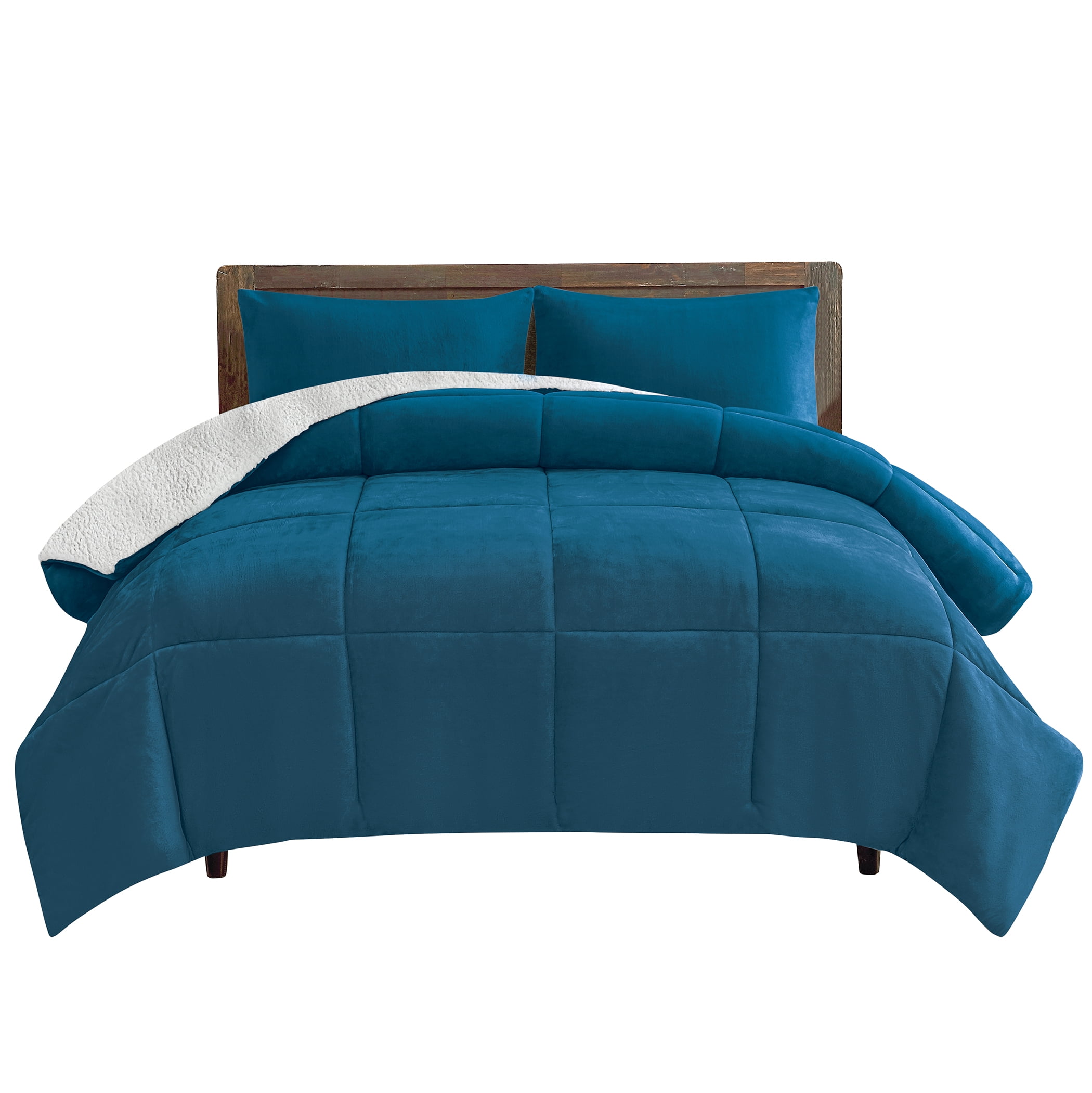 Collections Etc 3piece Quilted Box Pattern Sherpa Fleece Comforter Set