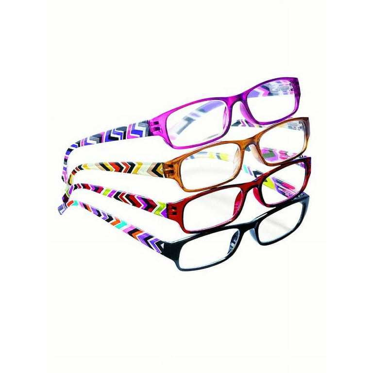 Collections Etc 4 Pc Reader Glasses with Multicolor Geometric Arms with Precision Crafted Lenses Multicolored 4.0X