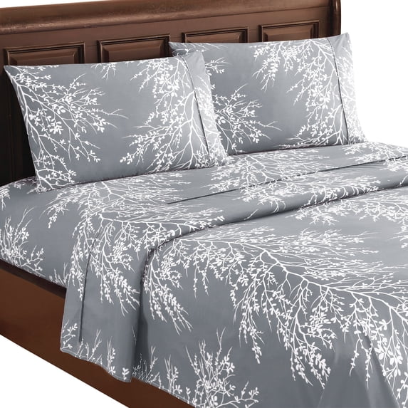 Collections Etc 4-Piece Foliage Bed Sheets and Pillowcases Set | Graceful Branch Design | Fitted Sheet, Flat Sheet, Pillowcases | Machine Wash, Polyester