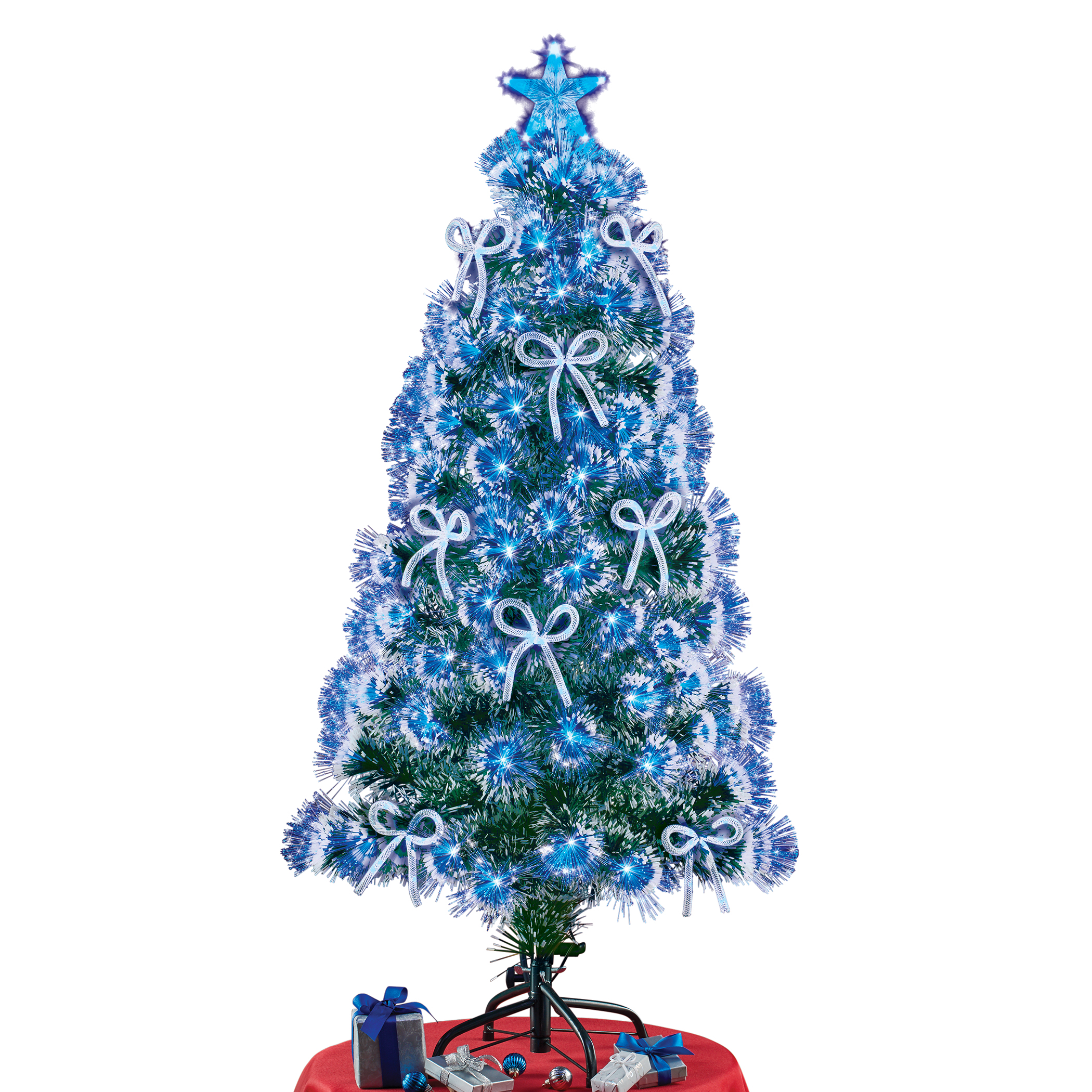 Collections Etc 47 Inch Blue Fiber Optic Christmas Tree with LED Bows