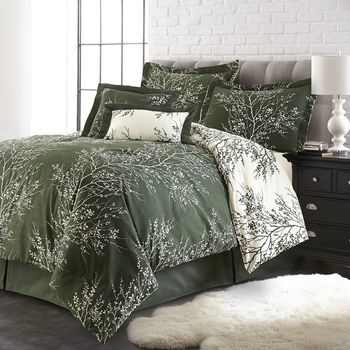 Collections Etc SL Spirit Linen Home EST. 1988 Foliage Collection Comforter Set - Oversized Reversible Bedding, Pre-Washed for Extra Softness, King, Hunter Ivory
