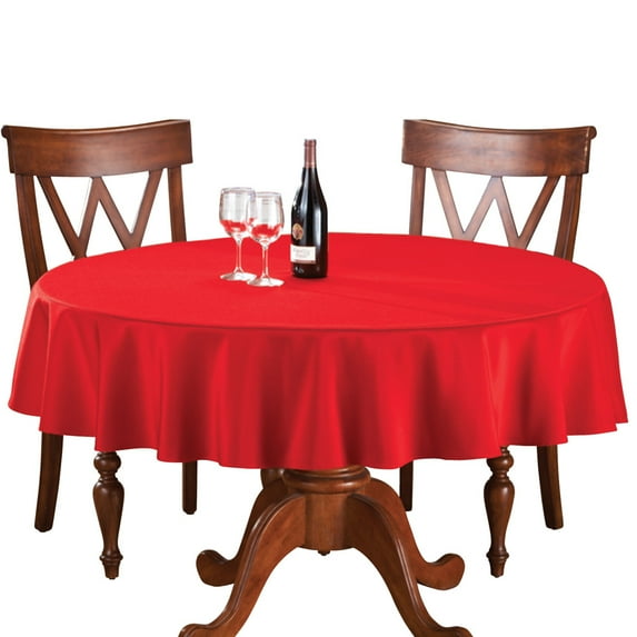 Collections Etc 70 Inch Round Solid Colored Tablecloth, 100% Durable Polyester, Red