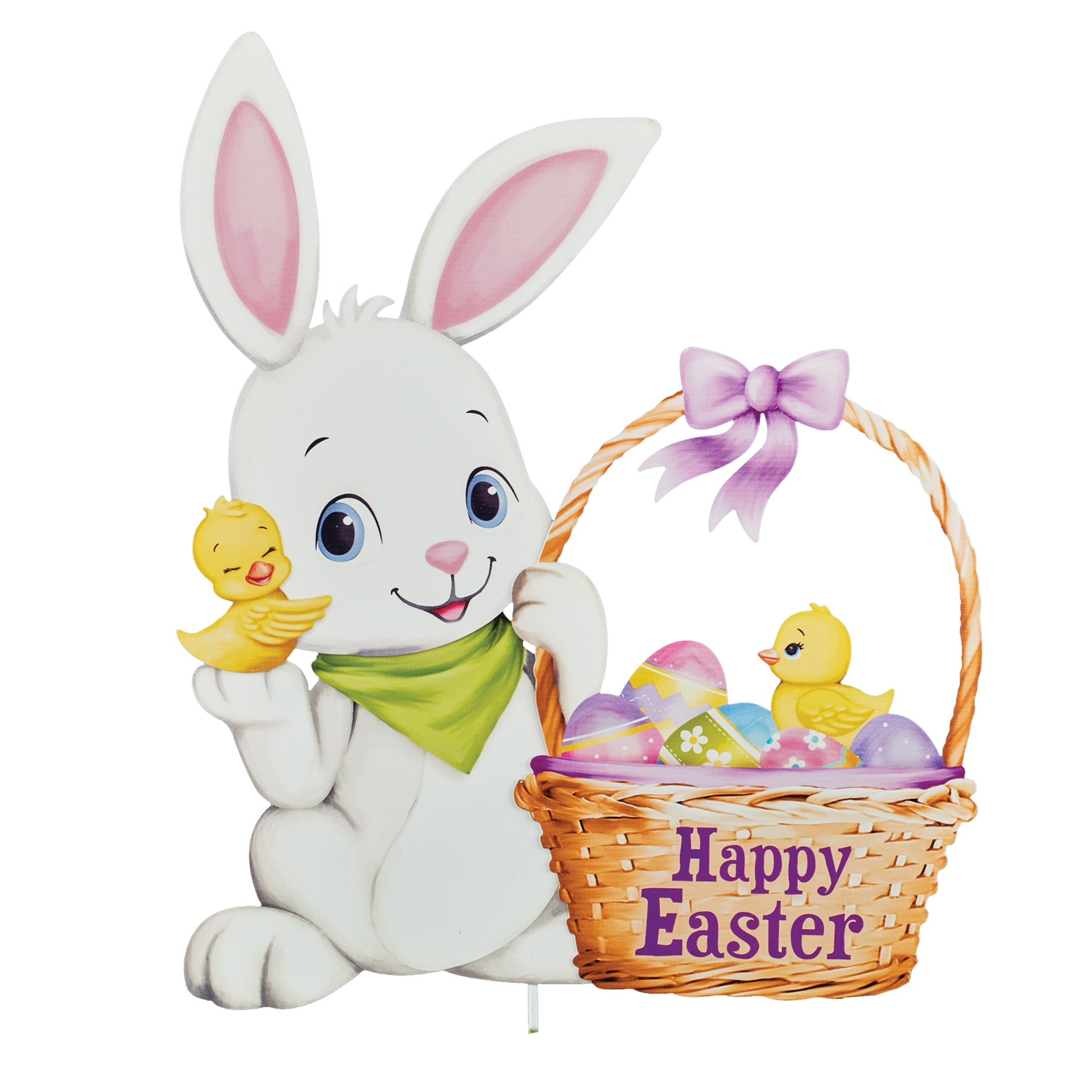 Adorable White Bunny with Easter Basket Garden Stake