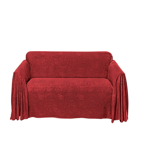 Collections Etc Alexandria Tone-on-Tone Jacquard Design Furniture Throw Burgundy Loveseat