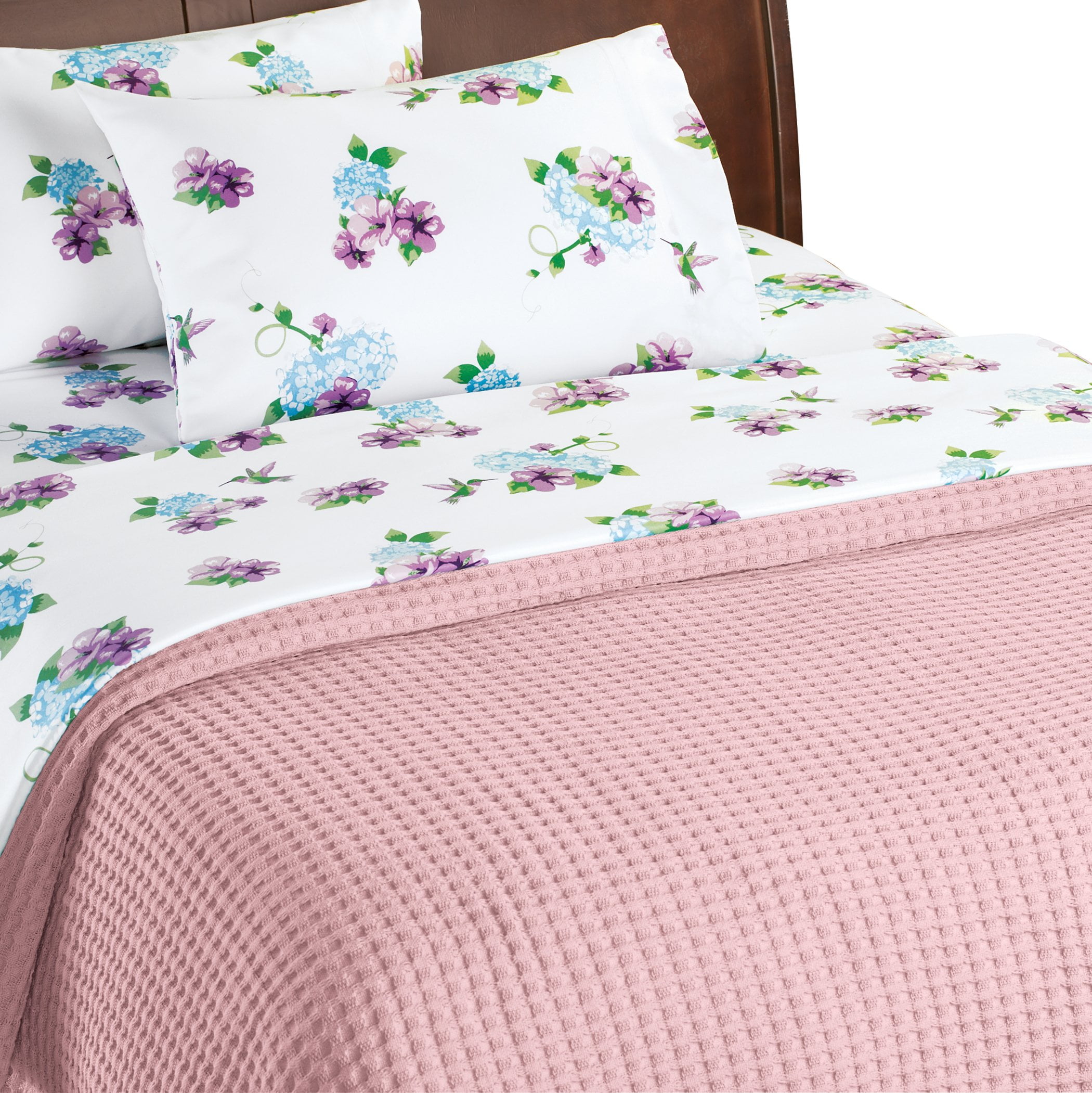 King Size Rose Cotton Waffle Weave Blanket