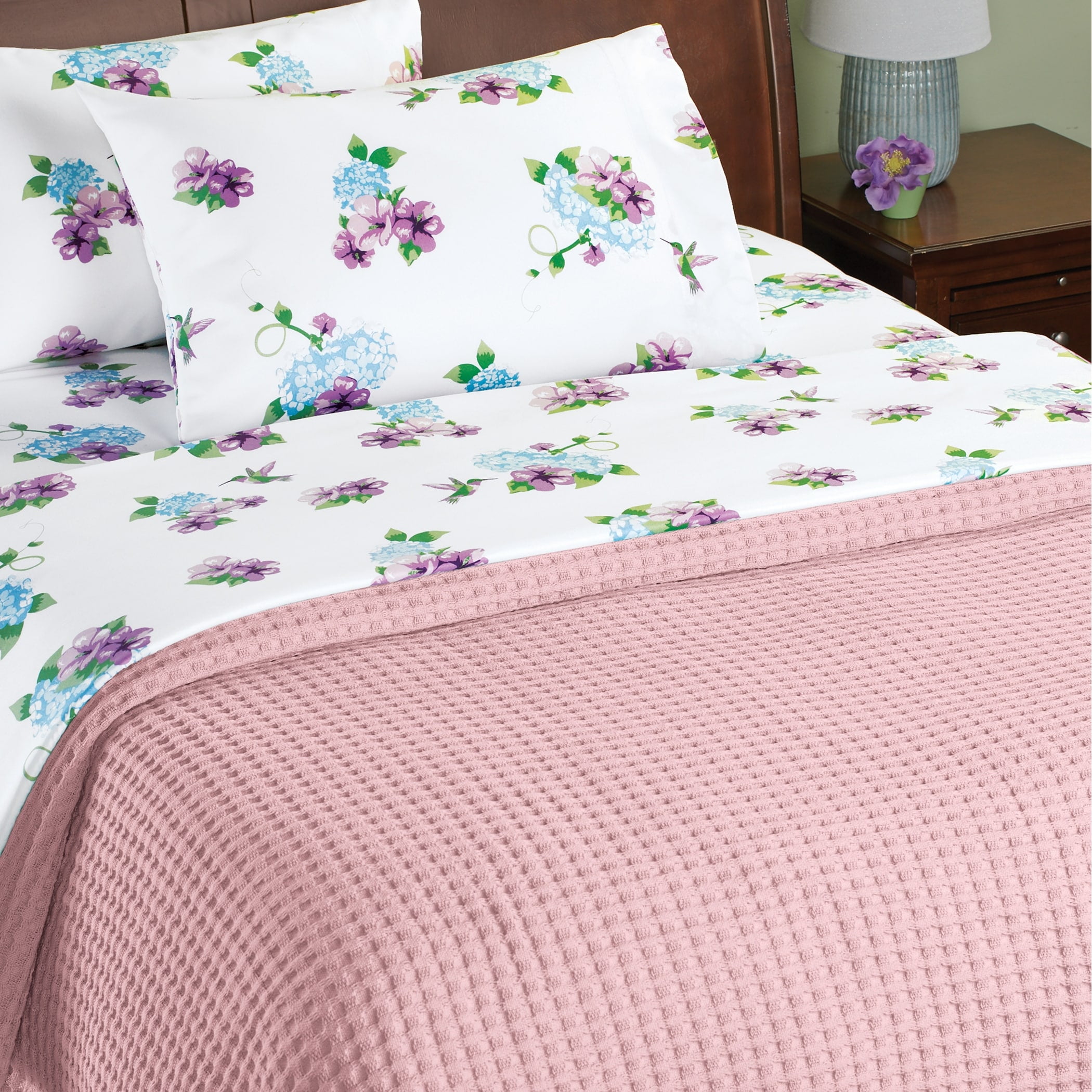 King Size Rose Cotton Waffle Weave Blanket