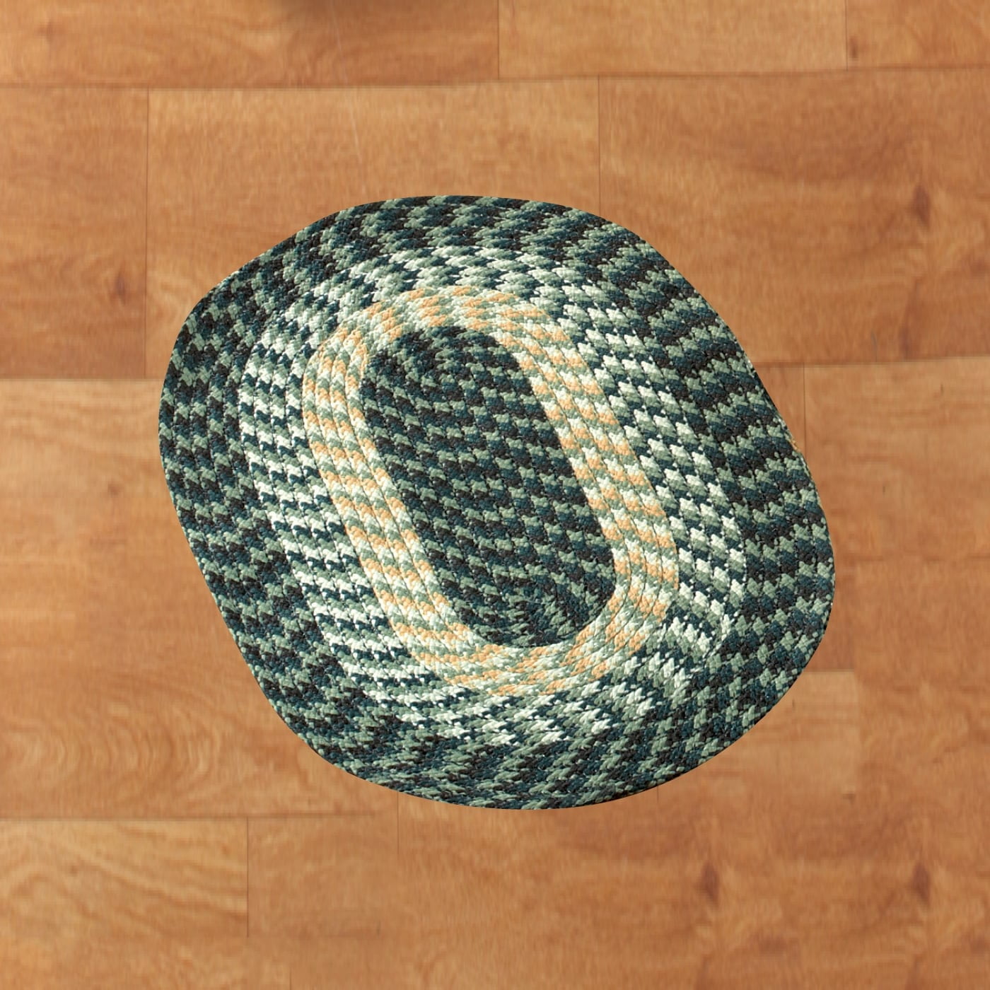 Green Braided Oval Synthetic Stain-Resistant Accent Rug 20" x 30"