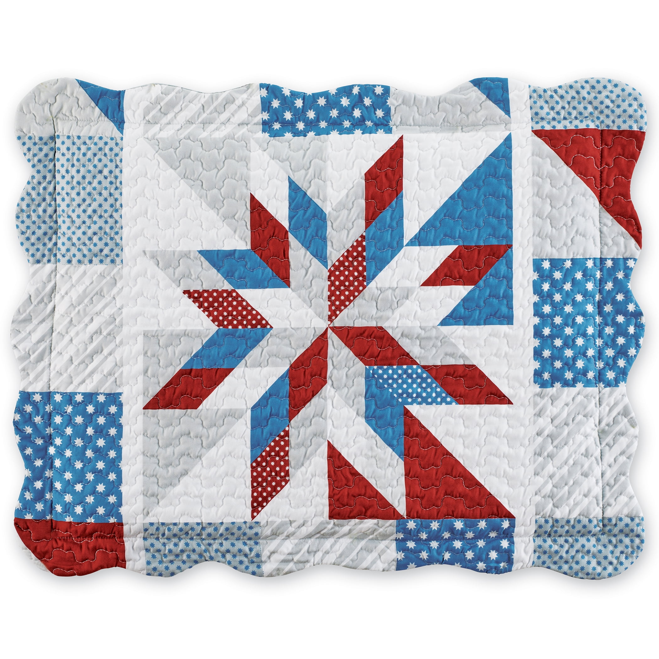 Americana Patchwork Red and Blue Polyester Standard Pillow Sham