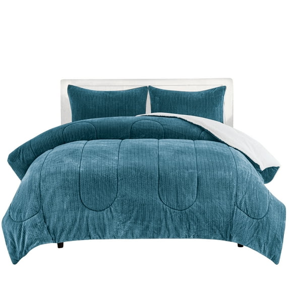Collections Etc Arrow Knit Sherpa 3-Piece Solid Comforter Set
